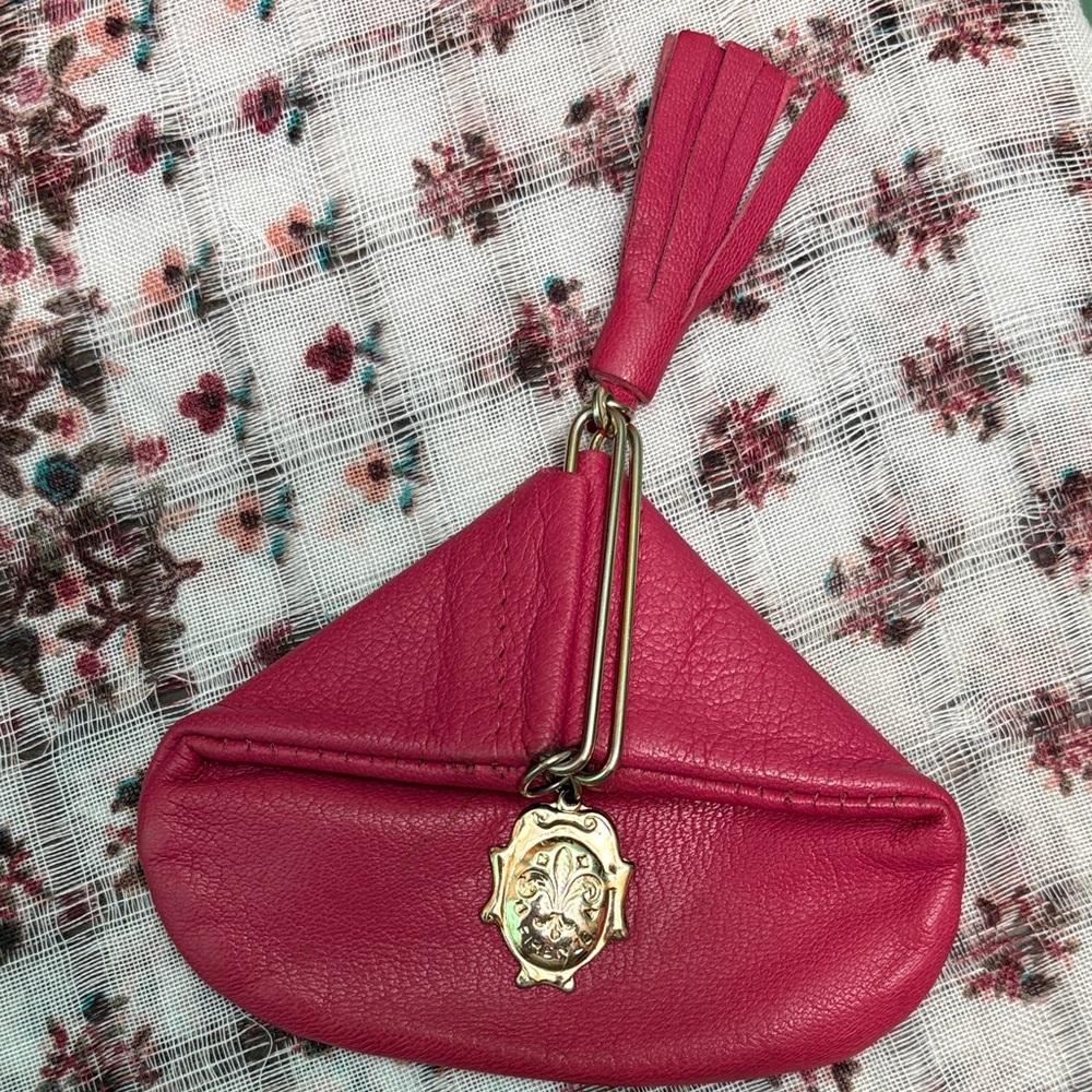 Vintage Italian made Pink Leather Clutch with Gold Accent
